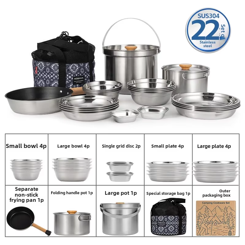 Camping Cooking Set Stainless Steel - NOBANA Newest Outdoor Stainless Steel Pot