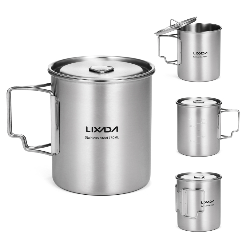 Camping Cooking Set Stainless Steel - Lixada 750ml Cup Outdoor Stainless Steel