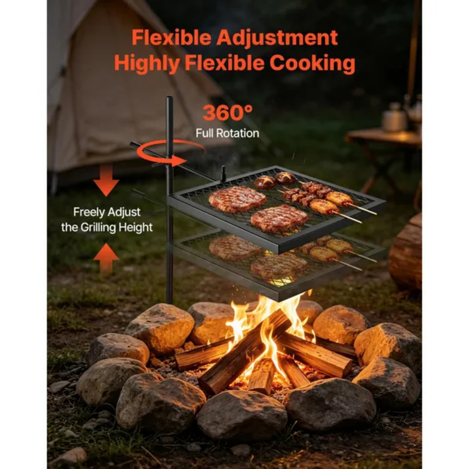 Heavy Duty Swivel Campfire Gri - огляд і ціна Camping Cooking Over Fire