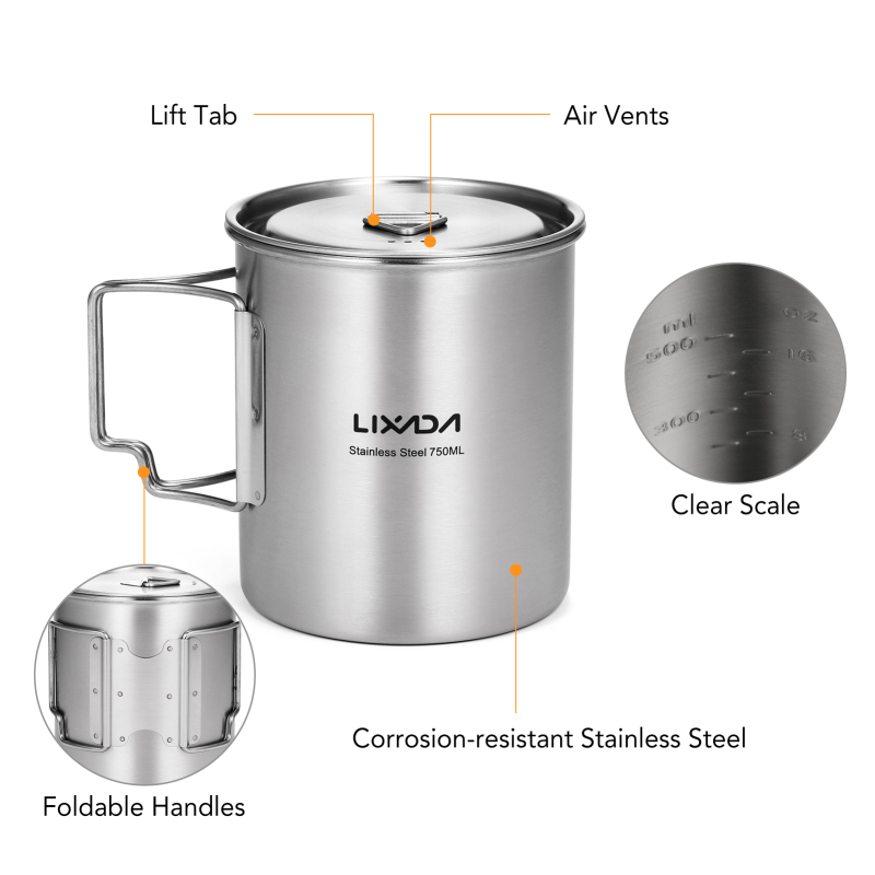 Lixada 750ml Cup Outdoor Stain - огляд і ціна Camping Cooking Set Stainless Steel